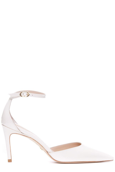 Stuart Weitzman Embellished Ankle Strap Pumps In White