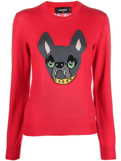 Dsquared2 Icon Dog Knitted Jumper In Red