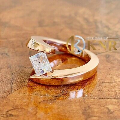 Pre-owned Knr 14k Rose Gold Princess Diamond Engagement Ring Tension Set Bridal Wedding 0.75 In White