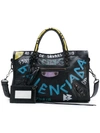 Balenciaga Classic City Printed Textured-leather Tote In Black