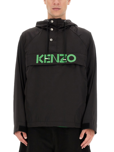 Kenzo Logo Windbreaker Jacket In Black