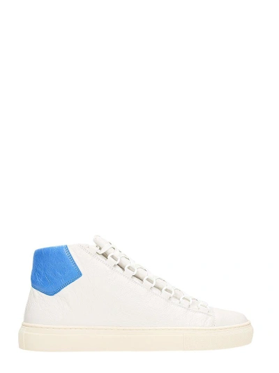 Balenciaga Arena High Leather White Blue Sneakers | ModeSens
