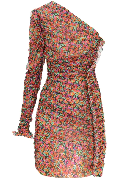 Msgm One-shoulder Mini Dress In Floral Mesh In Multicolor