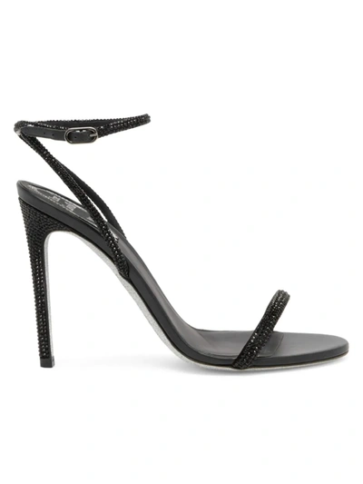 René Caovilla Women's Crystal-embellished Satin High-heel Sandals In Black