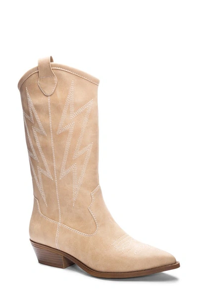 Dirty Laundry Josea Natural Pointed-toe Mid-calf Western High Heel Boots In Beige