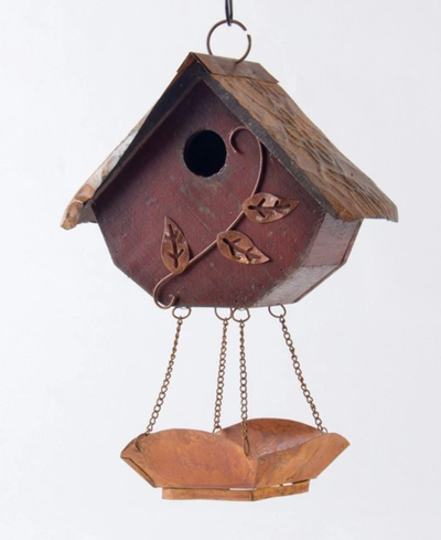 Glitzhome Distressed Solid Wood Birdhouse With Bird Bath