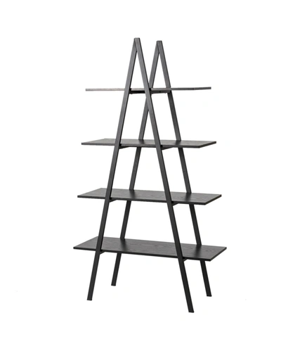 Glitzhome 64.5" H Modern Industry Oak Melamine 4-tier Metal-wooden Leaning Bookcases Ladder Shelves