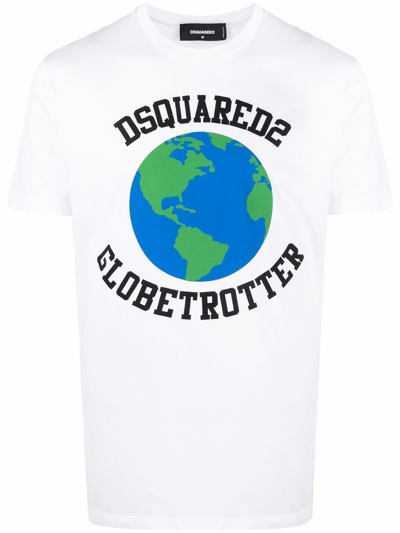 Dsquared2 Globetrotter Print T-shirt In White