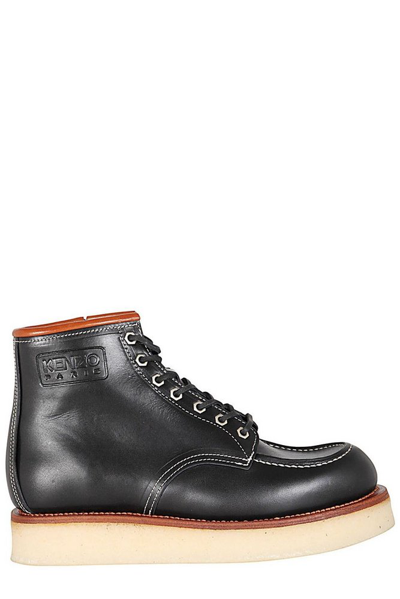 Kenzo Polished Leather Lace-up Boots In Black