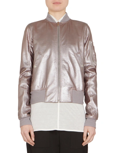 Rick Owens Lilac Metallic Leather Bomber Jacket In Pink