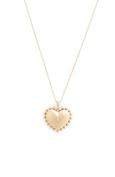 Anzie Mini Dew Drop Heart Locket Necklace In Gold / Diamond