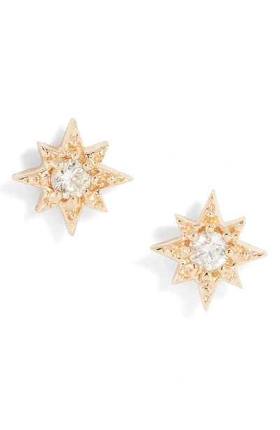 Anzie Petite Diamond North Star Stud Earrings In Gold/ Diamond