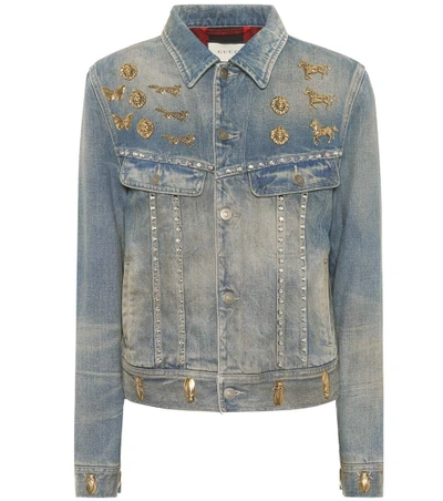 Gucci Insect Stud Denim Jacket In Blue