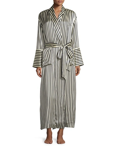 Olivia Von Halle Capability Striped Silk-satin Robe In Black And White