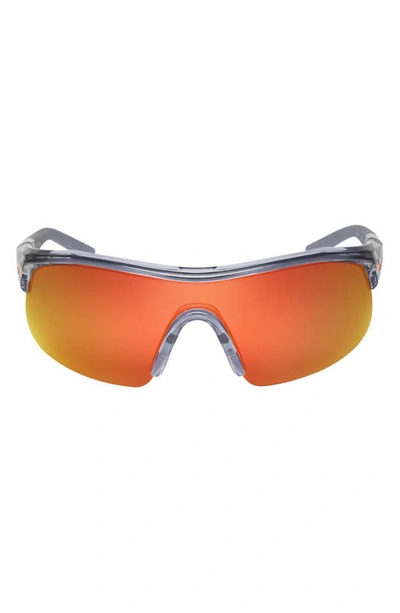 Nike Show X1 58mm Wraparound Sunglasses In Shiny Wolf Grey/ Orange Mirror