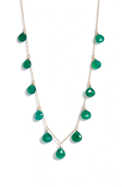 Anzie Briolette Stone Charm Necklace In Emerald