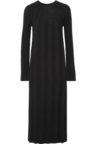 Elizabeth And James Gerri L. High Neck Long Ribbed Dress In Black