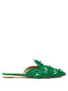 Aquazzura Sunflower Embellished Faille Slipper Shoes In Emerald-green