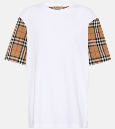 Burberry Checked Poplin-trimmed Cotton-jersey T-shirt In White