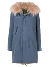 Mr & Mrs Italy Faux Fur Trim Parka In Blue