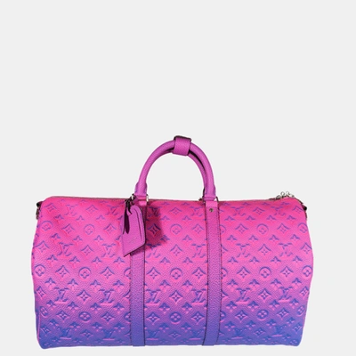 Pre-owned Louis Vuitton Pink/blue Monogram Empreinte Leather Illusion Keepall Bandouli&eacute;re 50 Suitcase