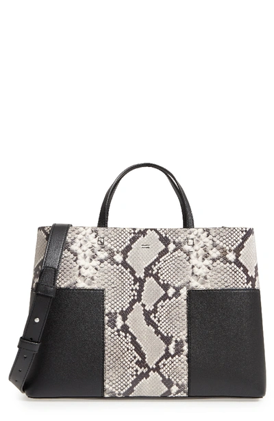 Tory Burch Block-t Embossed Triple Compartment Tote Bag, Snake Black In Natural Snake/silver