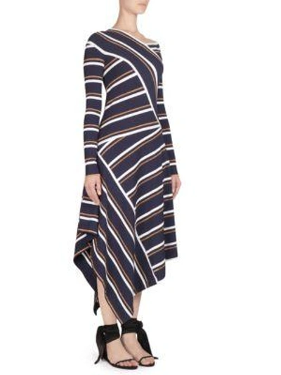 Cedric Charlier Asymmetric Striped Metallic Knitted Midi Dress In Multi