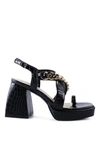 London Rag Frecklin Metal Chain Strap Croc Block Sandal In Black