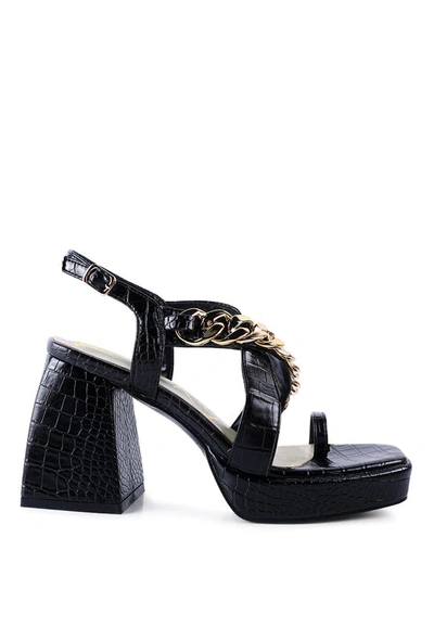 London Rag Frecklin Metal Chain Strap Croc Block Sandal In Black