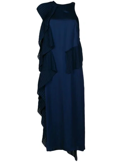 Kenzo Asymmetric Pleat Detail Dress In Navy Blue