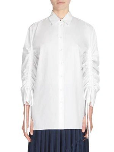 Kenzo Ruched Cotton-poplin Shirt In White