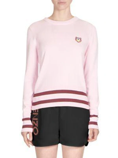 Kenzo Tiger Crest Striped-detail Cotton-blend Sweater In Rosa