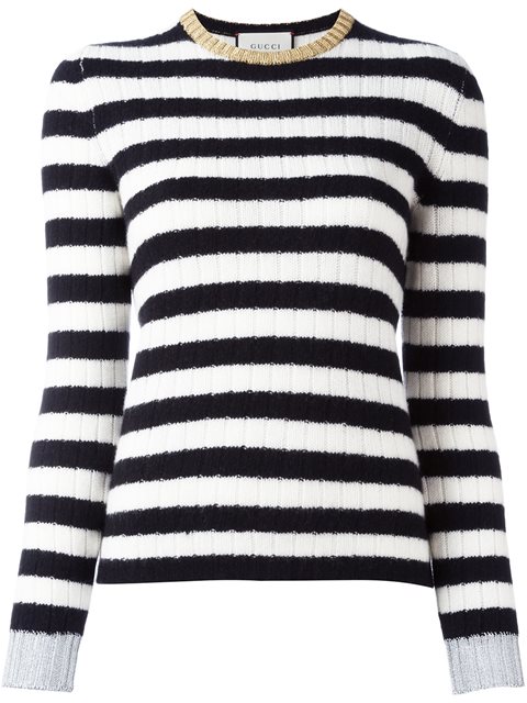 Gucci Metallic-trimmed Striped Cashmere And Wool-blend Sweater In Blk ...