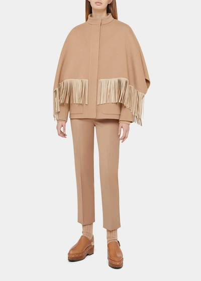 Agnona Double Muretto™ Cashmere Jacket With Leather Fringe In Camel