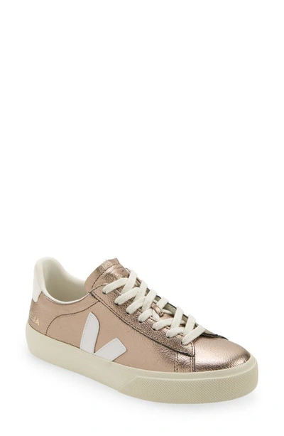 Veja Campo Chrome Free Leather Trainers - Bronze & White In Metallic