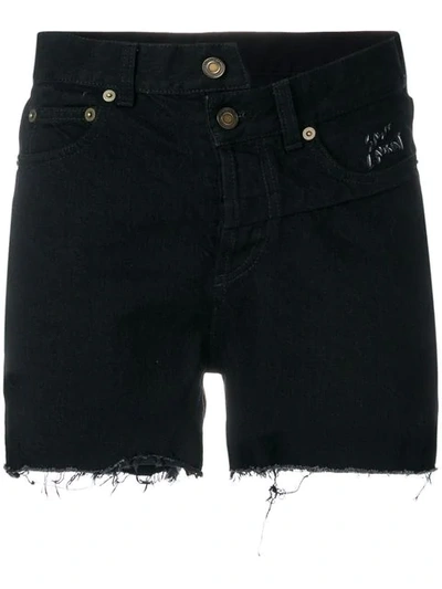 Saint Laurent Asymmetrical Waistband Denim Shorts In Black