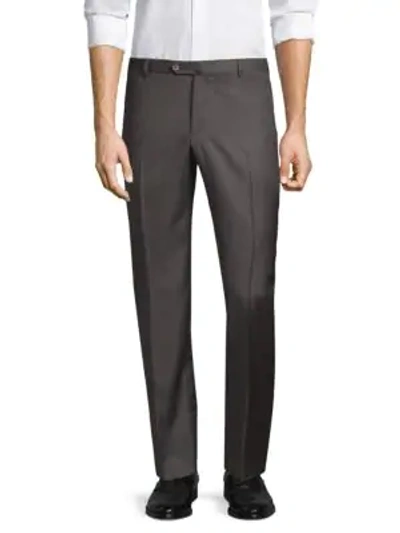Isaia Gregory Basic Wool Trousers In Charcoal
