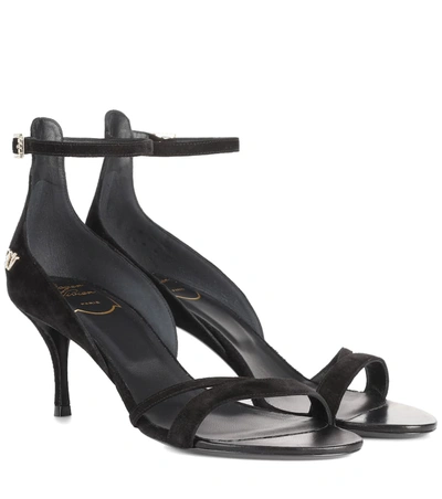 Roger Vivier Embellished Suede Sandals In Black