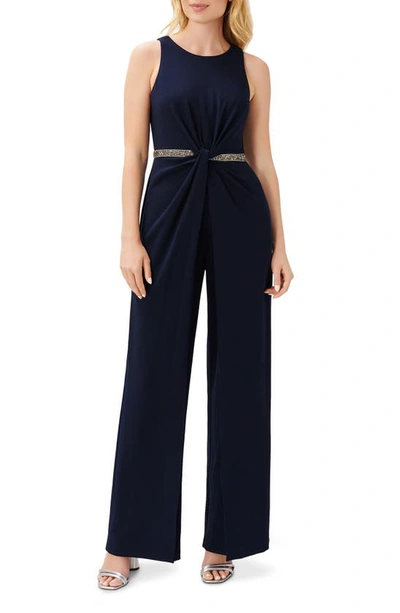 Adrianna Papell Women's Embellished Twist-front Jumpsuit In Midnight
