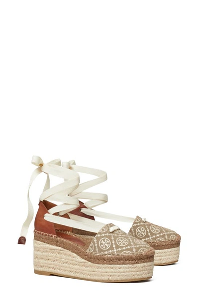 Tory Burch Women's Monogram Espadrille Wedge Platform Cutout Shoes In Hazel