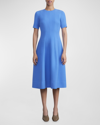 Lafayette 148 Short-sleeve Pintuck Fit-&-flare Dress In Tile Blue