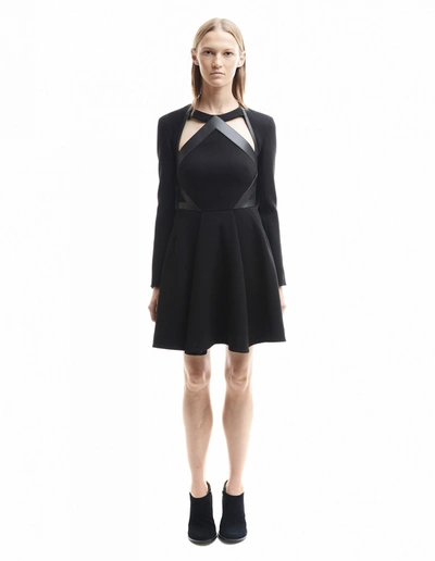 David Koma Black Cut-out Leather Trimmed Dress