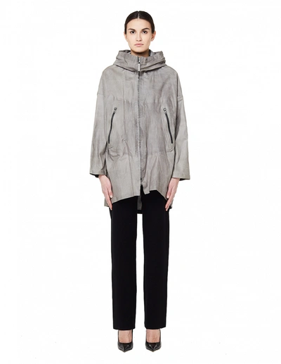 Isaac Sellam Hooded Leather Parka Jacket In Grey