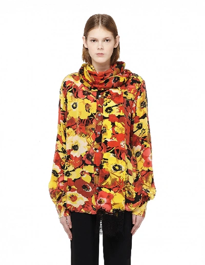 Faith Connexion Oversized Flower Printed Silk Blouse In Multicolor