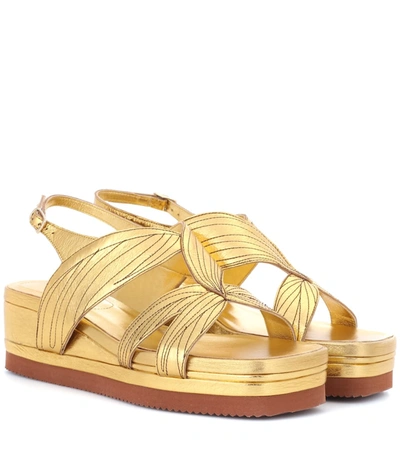 Dries Van Noten Metallic Leather Platform Sandals In Gold