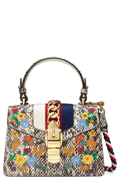 Gucci Mini Sylvie Genuine Snakeskin Top Handle Bag - Grey In Roccia Multi