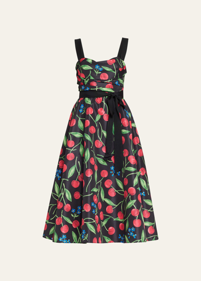 Carolina Herrera Cherry-print Draped Sash Midi Dress