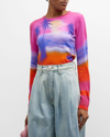 Brandon Maxwell Sunset Print Jersey Knit Sweater In Print,multi