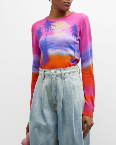 Brandon Maxwell Sunset Print Jersey Knit Sweater In Print,multi