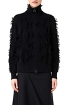 Akris Texture Check & Fringe Cashmere Cardigan In Black